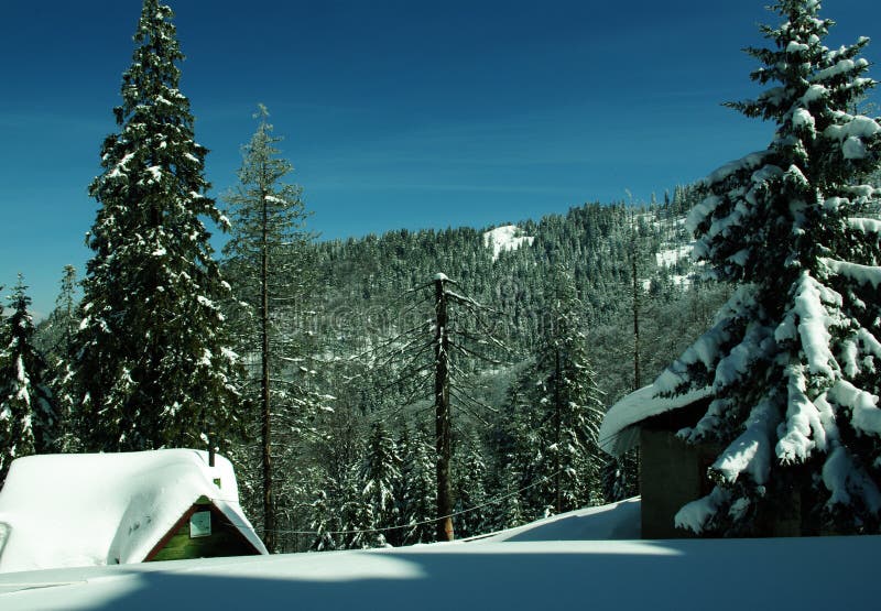  ,, il grande centro inverno favoloso la neve, legna cabine.