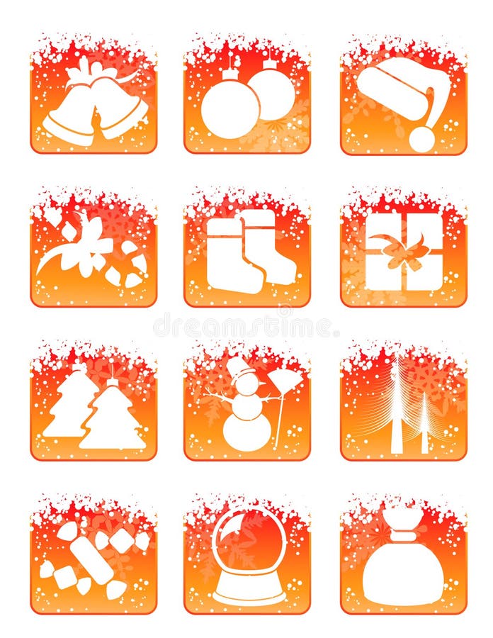 Winter holiday red snowing icon set