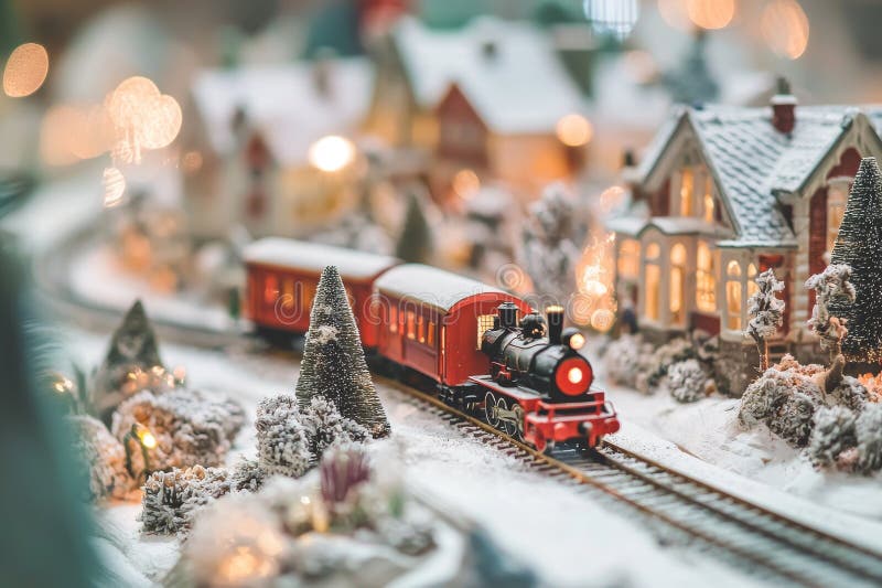 Winter holiday vintage retro composition featuring fir tree, red railway house and a man in a snowsuit. royalty free illustration