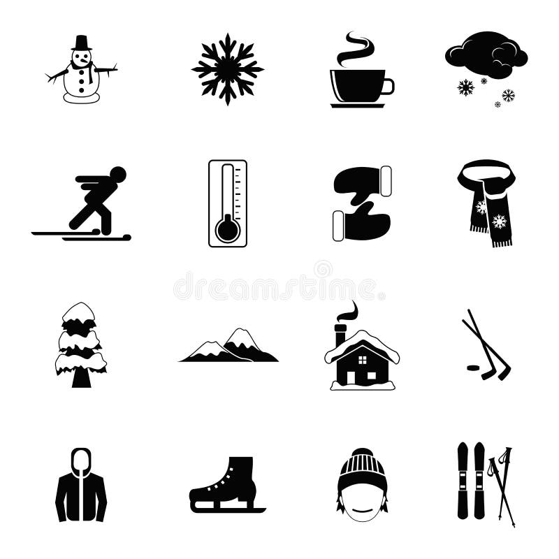 Monochrome Winter Illustration Icons Set Stock Vector - Illustration of ...