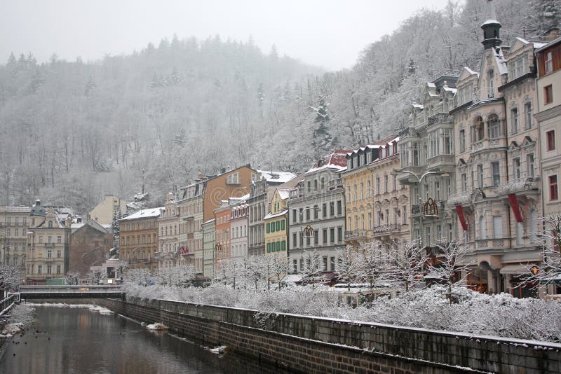 Winter in Karlovy Vary stock photo. Image of bridge, mountains 7571596
