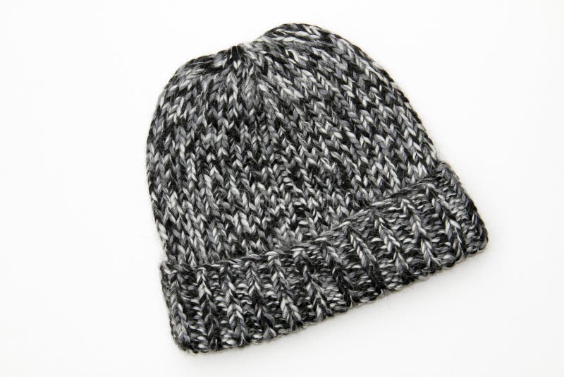 Winter Knit Wool Black Gray White Hat Beanie royalty free stock photography
