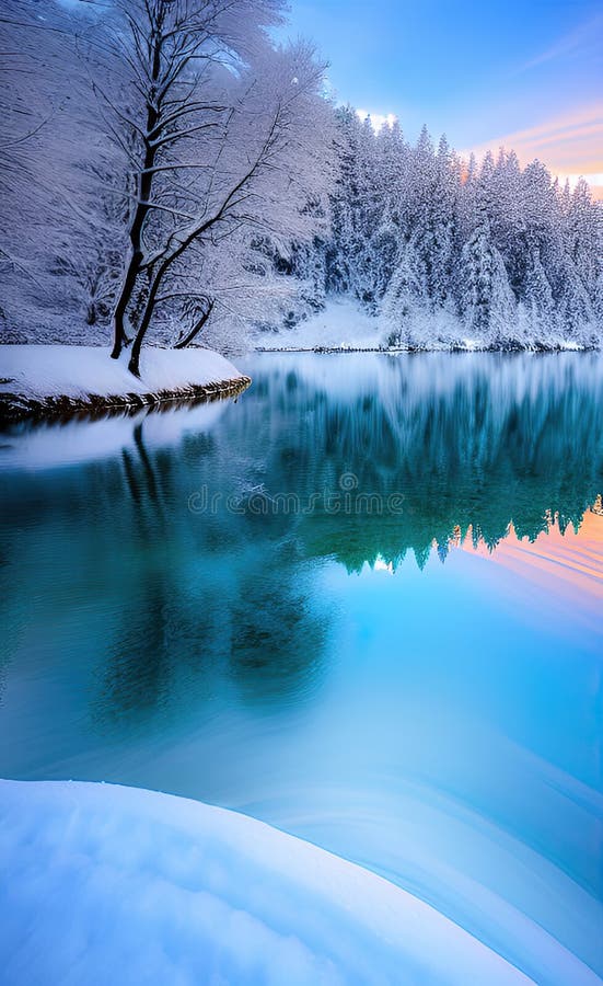 Winter lake stock illustration. Illustration of branch 275151949