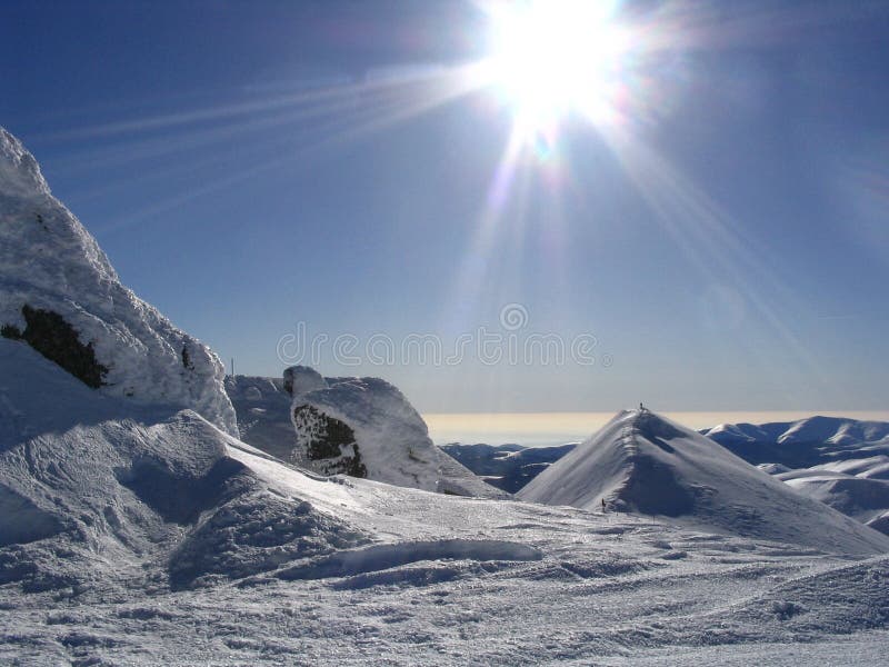 Winter landscape in the snowy mountains.