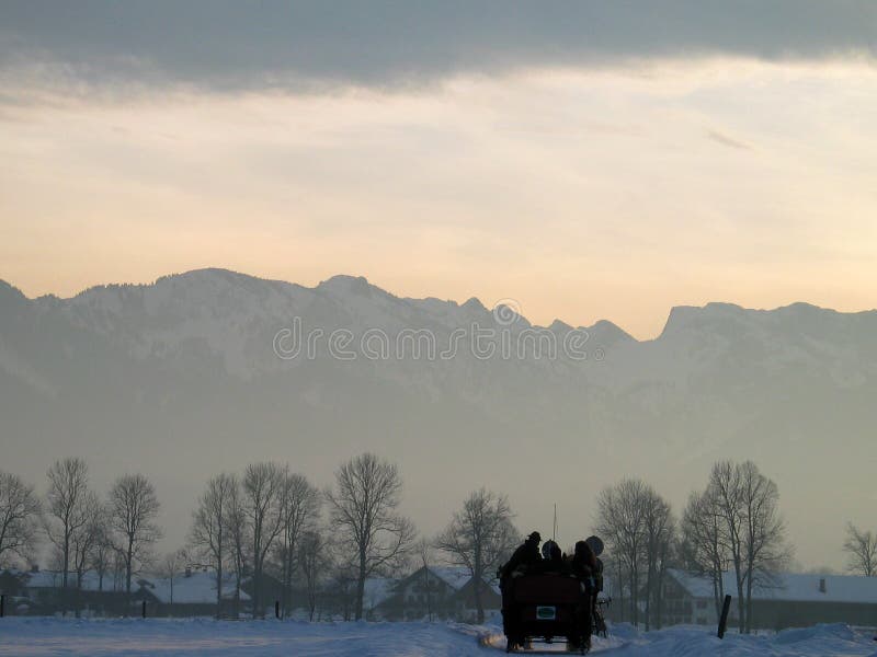 Winter Landscape, backlight, with Horse-Drawn Carriage