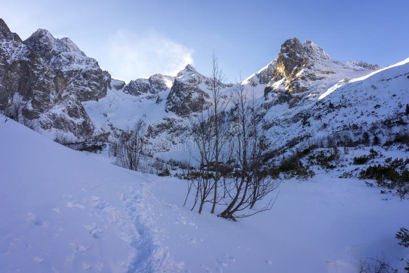 Winter landscape of Dolina Zeleneho plesa. Tatra Mountains. Slovakia