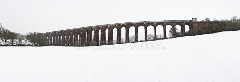 Winter landscape of English Victorian viaduct
