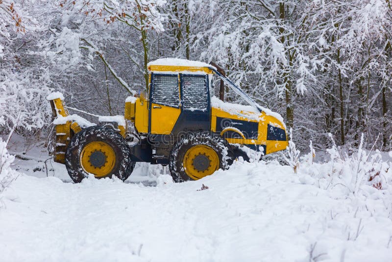 Winter Landscape with Machine (snow Plow at Work) Stock Photo Image