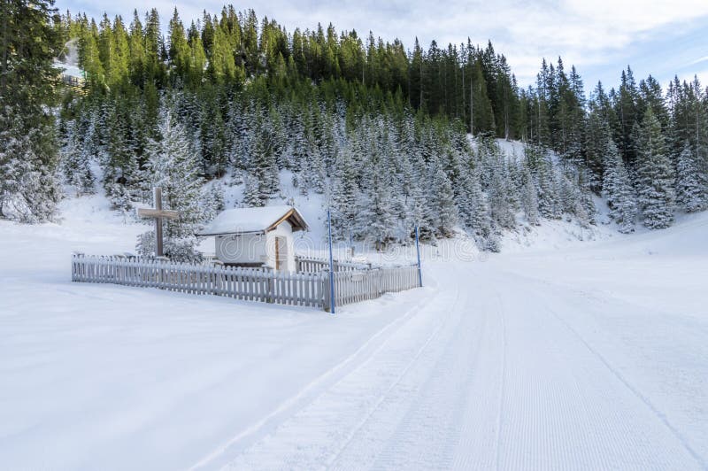 A small chapel in austrian alps stock photos A small chapel in austrian alps stock photos