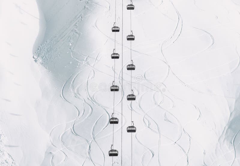 Winter landscape minimal style Funicular Cable cabins and snowy mountain