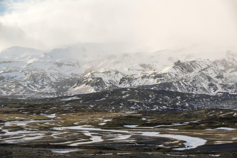 Winter landscape with mountains and snow storm clouds, Iceland royalty free stock photos Winter landscape with mountains and snow storm clouds, Iceland royalty free stock photos