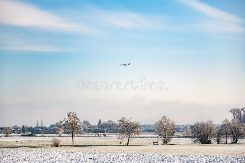 Winter landscape rural view. Frost in fields, frosted trees royalty free stock photo Winter landscape rural view. Frost in fields, frosted trees royalty free stock photo