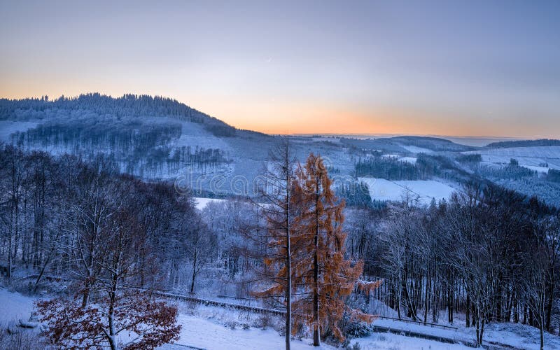 Winter Landscape, Schmallenberg, Sauerland, Germany Stock Image Image of ecosystem, dusk