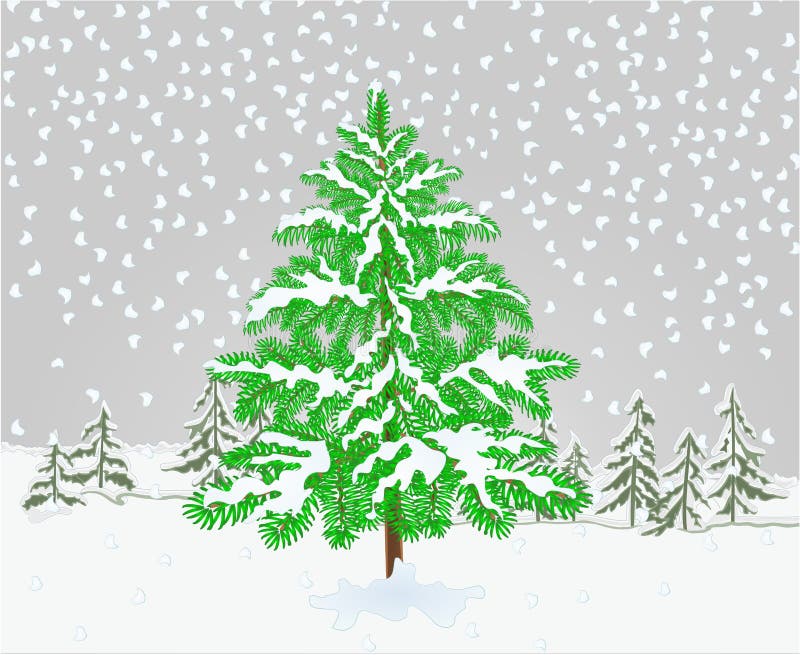 Winter landscape Spruce tree with snow christmas theme natural background vintage vector illustration editable stock illustration Winter landscape Spruce tree with snow christmas theme natural background vintage vector illustration editable stock illustration