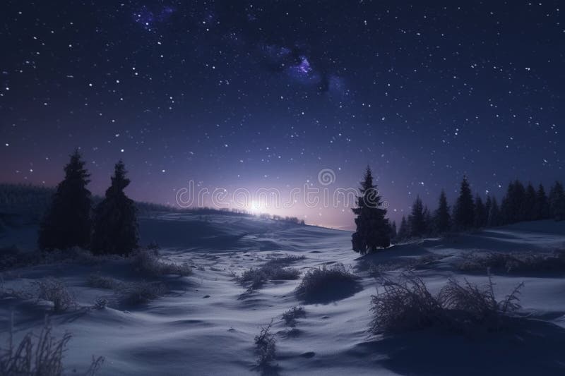 Winter landscape with starry sky and milky way. 3d rendering generative ai vector illustration