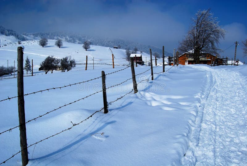 Winter landscape at sunset