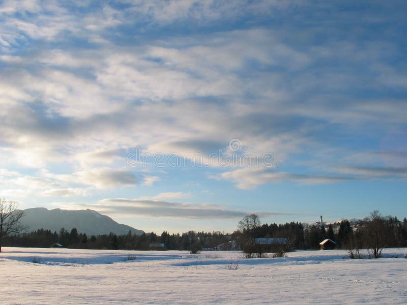 Winter Meadow - Church and mountains