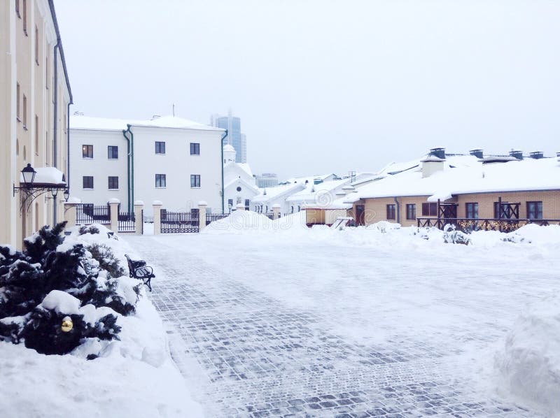 Winter in Minsk, Belarus stock photo. Image of paving 65256674