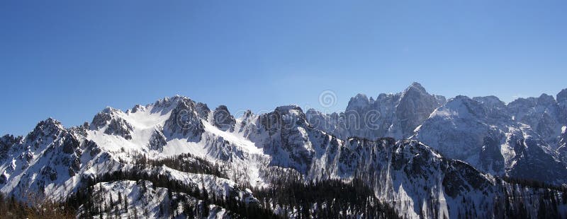 Winter mountain peaks panorama