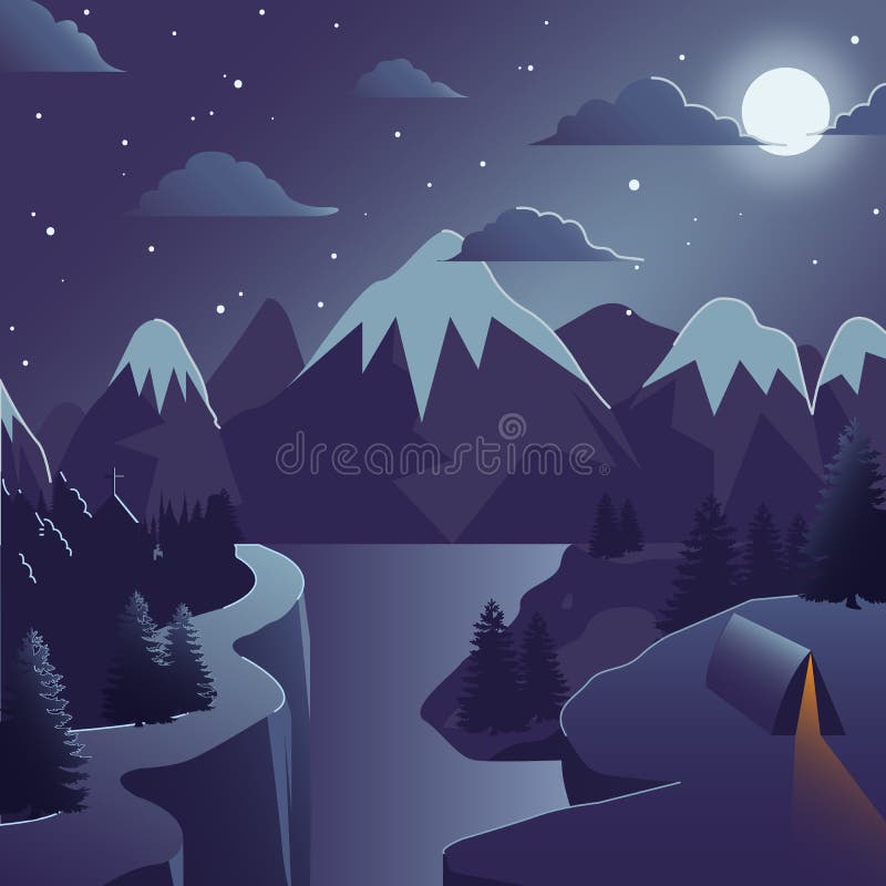 Winter Mountain vector illustration with climbs and river stock illustration Winter Mountain vector illustration with climbs and river stock illustration