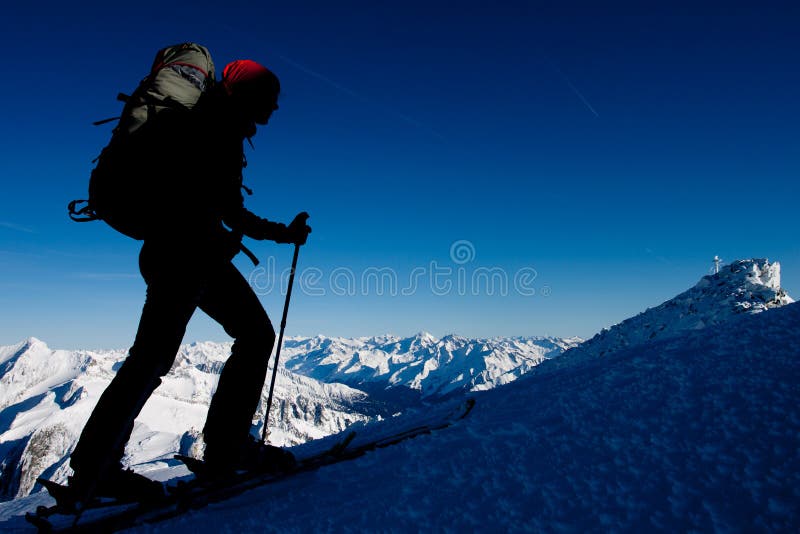 Winter mountaineering stock photo