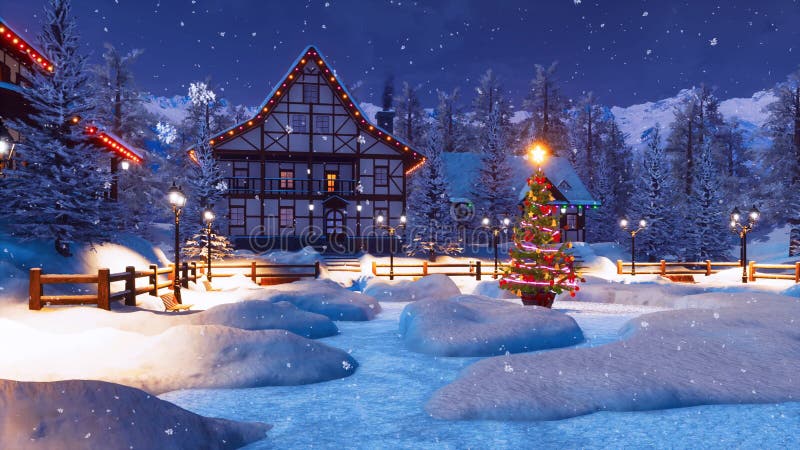 Winter Night before Christmas in Mountain Village Stock Footage - Video ...