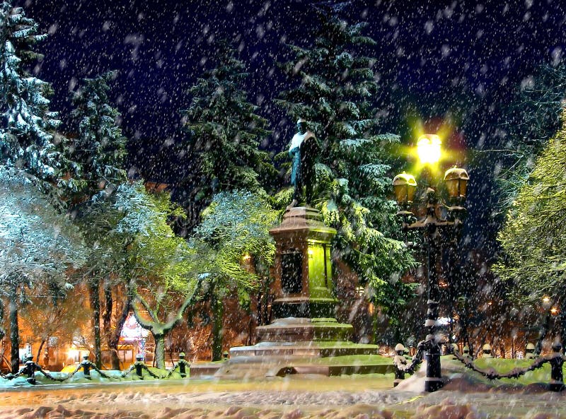 Winter nighttime downtown