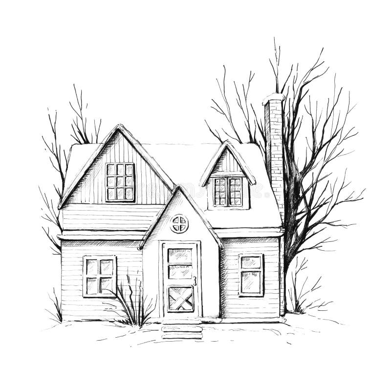 Graphic Winter House in the Snow Stock Illustration - Illustration of ...