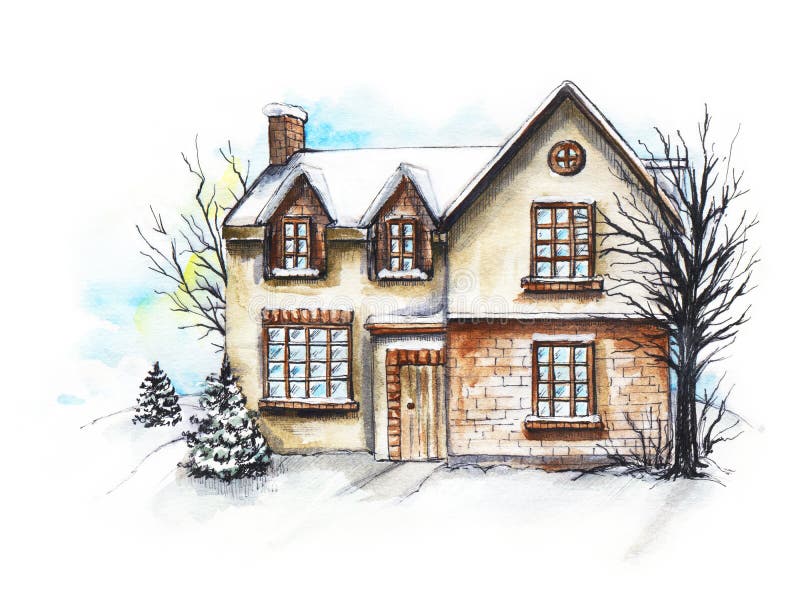 White and pink house illustration, Paper House Drawing, cottage