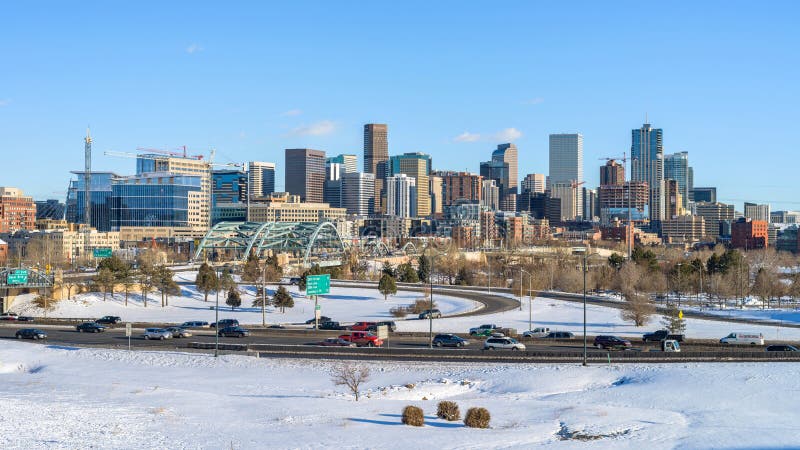 Winter Panoramic View Of Downtown Denver Editorial Stock
