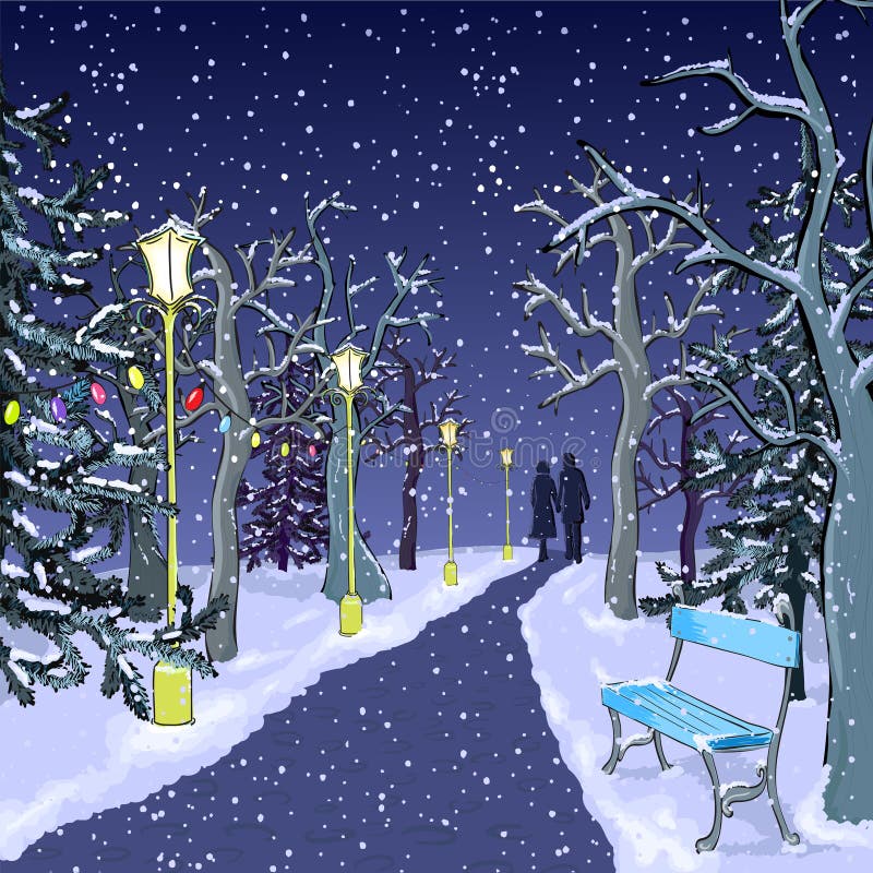 Winter park at night royalty free illustration Winter park at night royalty free illustration