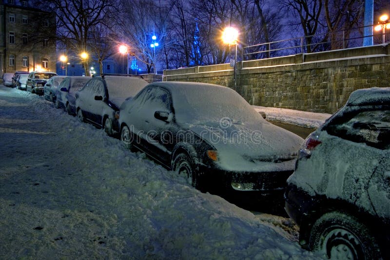 Winter parking stock image. Image of lamp, lights, christmas 1819881