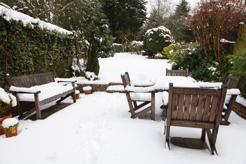 Winter patio and garden stock image. Image of garden 26728857