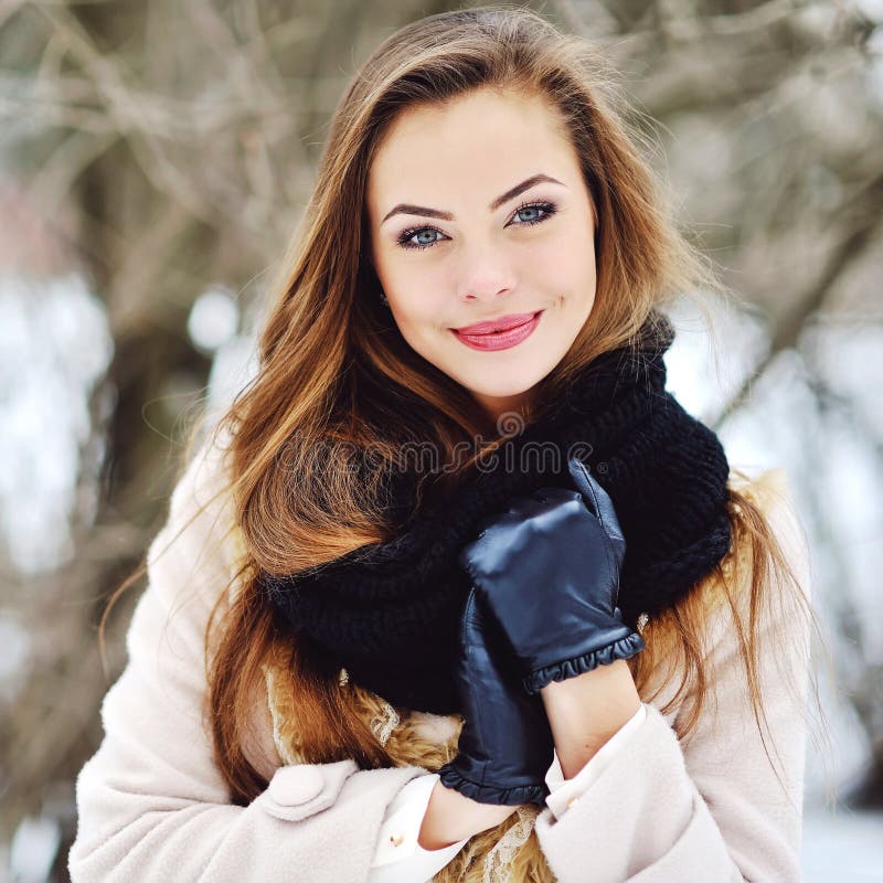 Winter Portrait of a Beautiful Girl Outdoor Stock Image - Image of ...
