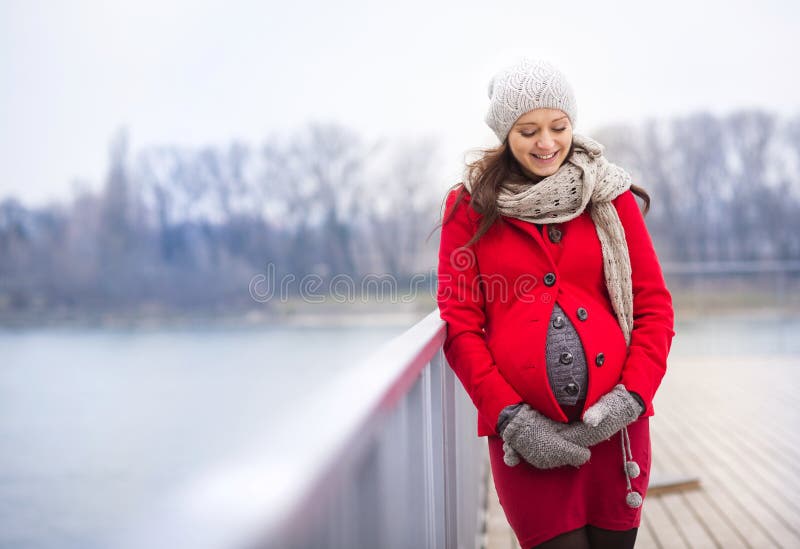 Winter portrait of beautiful pregnant woman stock images Winter portrait of beautiful pregnant woman stock images