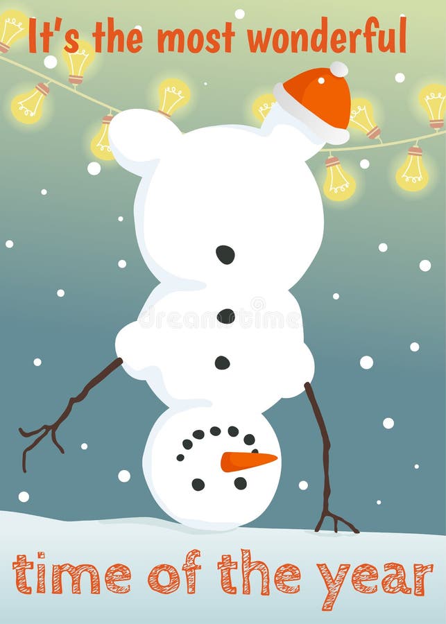 Winter Postcard with Funny Snowman Stock Vector - Illustration of card,  design: 80080403