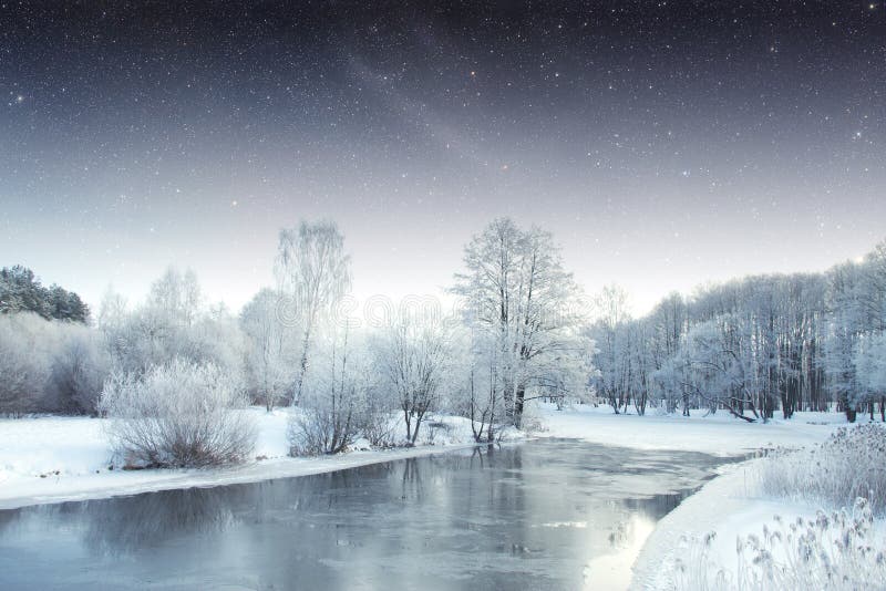 Winter river at night.