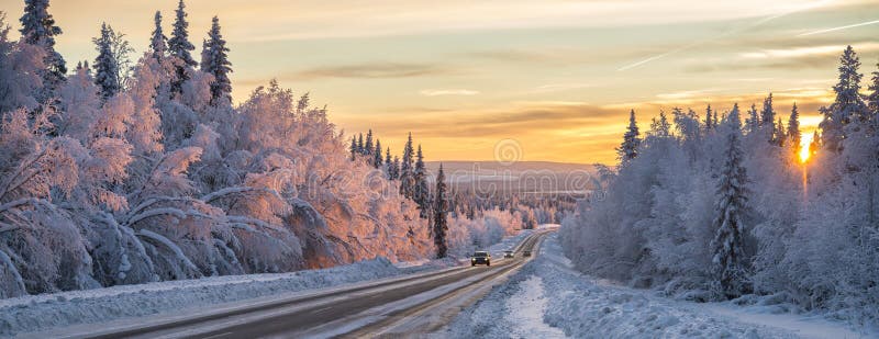 A winter road in northern Sweden
