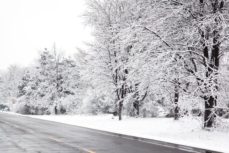 Winter road at snow day, Ontario, Canada