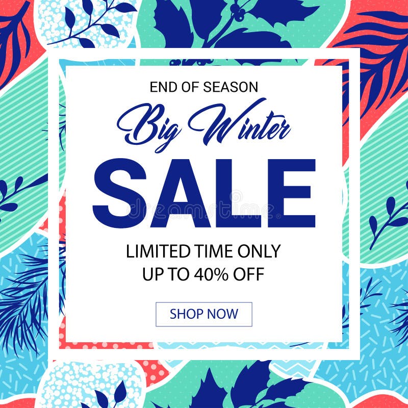 Winter sale banner in Memphis style vector illustration