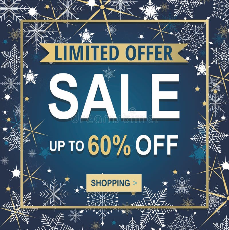 Winter sale banner with snowflakes isolated on blue background. stock illustration Winter sale banner with snowflakes isolated on blue background. stock illustration