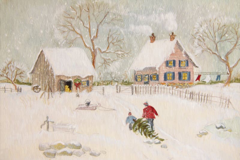 Winter scene of a farm with people vector illustration Winter scene of a farm with people vector illustration