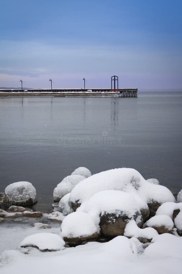 Winter Scene of the Marina Dock at Cold Lake, Alberta Stock Image