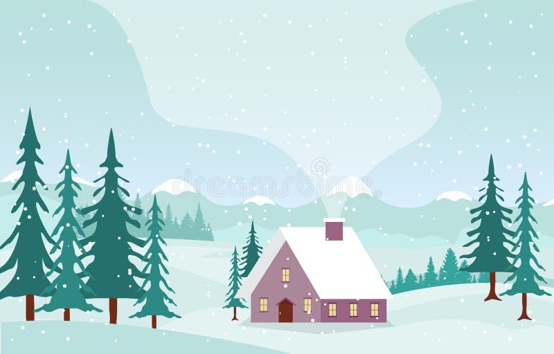 Winter Scene Snow Landscape With Pine Trees Mountain Vector