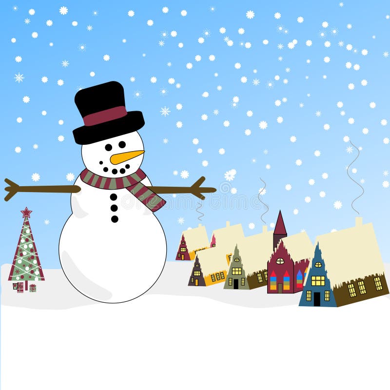 Download Winter Scene With Snowman And Bavarian Village Stock ...