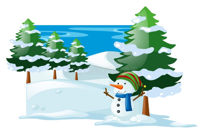 Snowman In Winter Snow Scene Stock Illustration Illustration Of