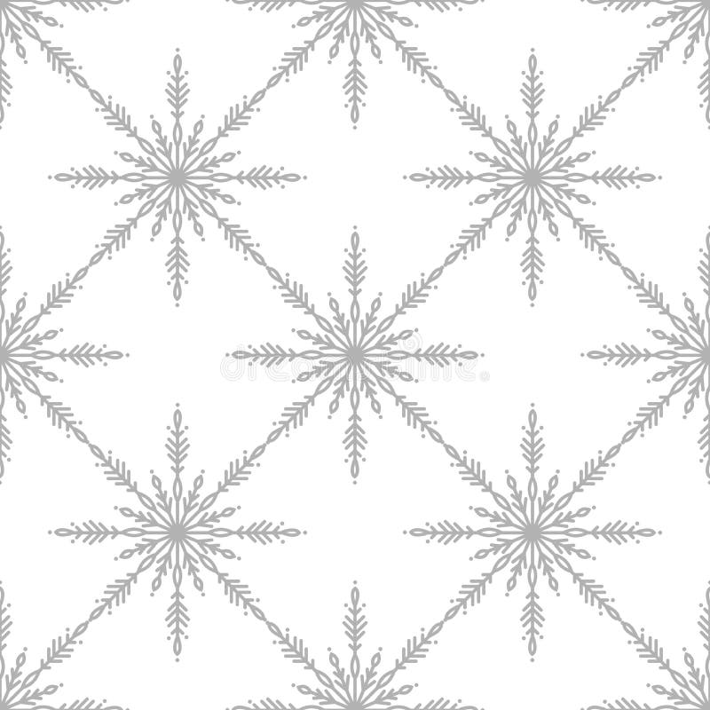 Winter Seamless Pattern with Flat Silver Grey Snowflakes on White