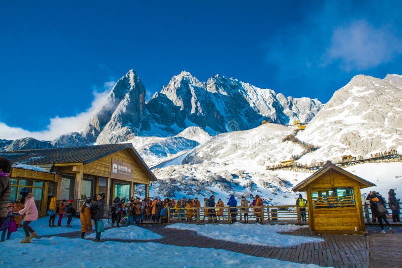 Winter ski chalet and cabin in snow mountain