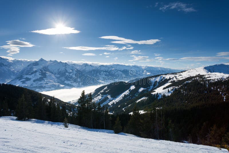 Winter with ski slopes of kaprun resort