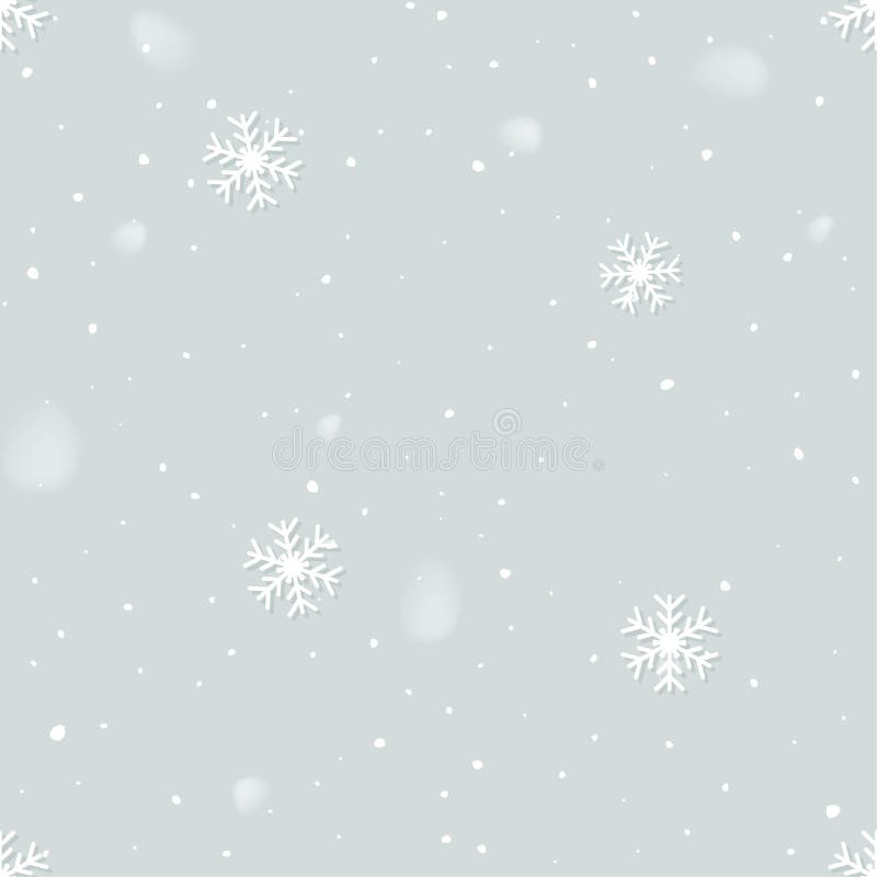 Winter snow flakes christmas seamless background. Falling white glowing snow from sky. Snowflakes decoration vector